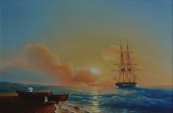 Свободная копия картины И.К. Айвазовского "Рыбаки на берегу моря"