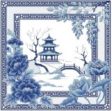 Chinese pagoda. embroidery in Gzhel on the pillow