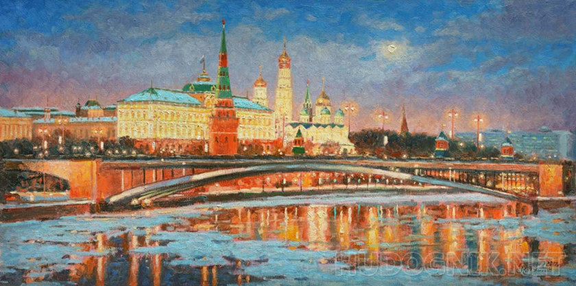 Зимней ночью Кремль при луне