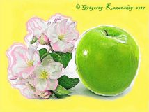 Manzana verde con flores