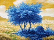 Landscape with blue tree.