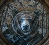Painting on birch bark Bear.