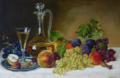 Still life with wine and fruit.