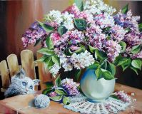Oil painting"Lover of lilacs."