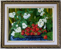 White Jasmine and bright red strawberries.