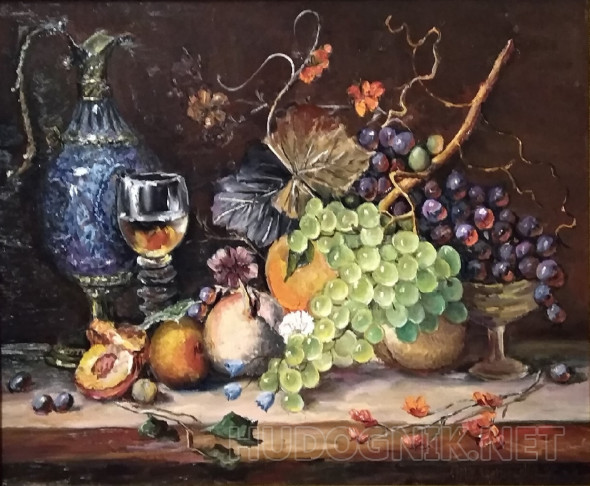 Pintura naturaleza muerta con uvas. Tamaño: 50x40, Año: 2018, Precio