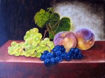 Still life with peaches and grapes