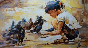 "Girl with pigeons"