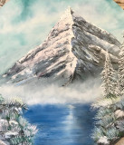 Painting on a round canvas &quot;Mountain&quot;