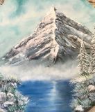 La pintura en una ronda de lienzo de "la Montaña"