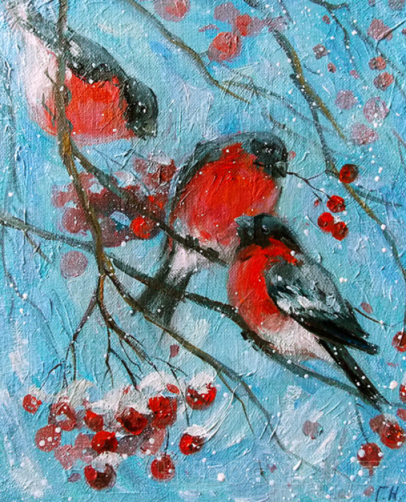 Картина Снегирики. Размеры: 25x30, Год: 2016, Цена: 3000 рублей ...