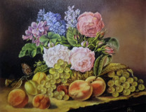 Still life Flowers and fruit