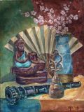 Still life with bell and shakuhachi