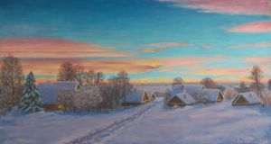 Winter evening in the village