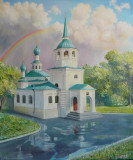 Church of the Holy Trinity in Ulan-Ude after a rain
