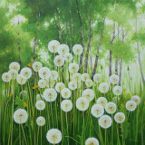 Spring landscape with dandelions