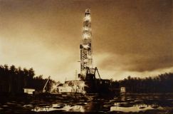 La pintura del petróleo "Amanecer en la plataforma de perforación"