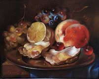 Still life with cherries and oysters
