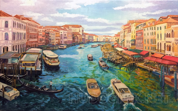 Картина Венеция, вид с моста "Rialto", Городской пейзаж. Размеры: 80x50 ...