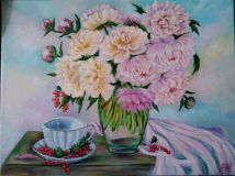 Oil painting "Summer still life with peonies."