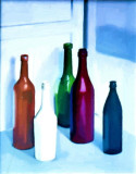 Empty colored bottles.