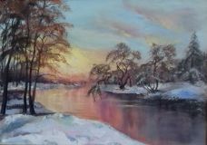 Puesta de sol de invierno en el río