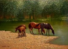 Noon. Horses at the watering.