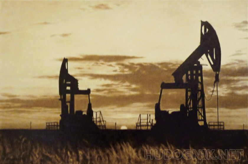 Картина нефтью "Нефтекачалки на закате"