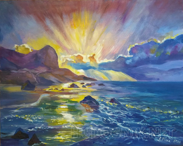 Картина Рассвет на море. Размеры: 50x40, Год: 2020, Цена: 8500 рублей ...