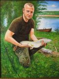 Retrato de заядлого del pescador