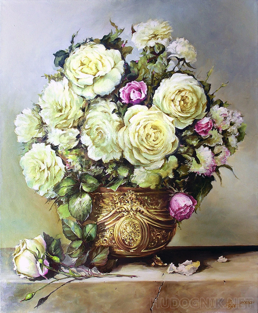 Pintura El ramo de rosas blancas. Tamaño: 45,5x54,8, Año: 2020, Precio: 126  euro Maestro del arte SHtyikov Vladimir