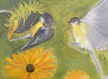 Birds and sunflowers