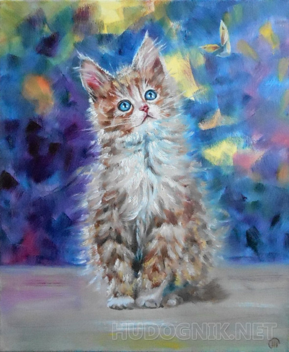 Картина Котик и бабочка. Размеры: 50x60, Год: 2020, Цена: 5000 рублей ...