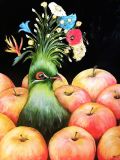 Pájaro en las manzanas