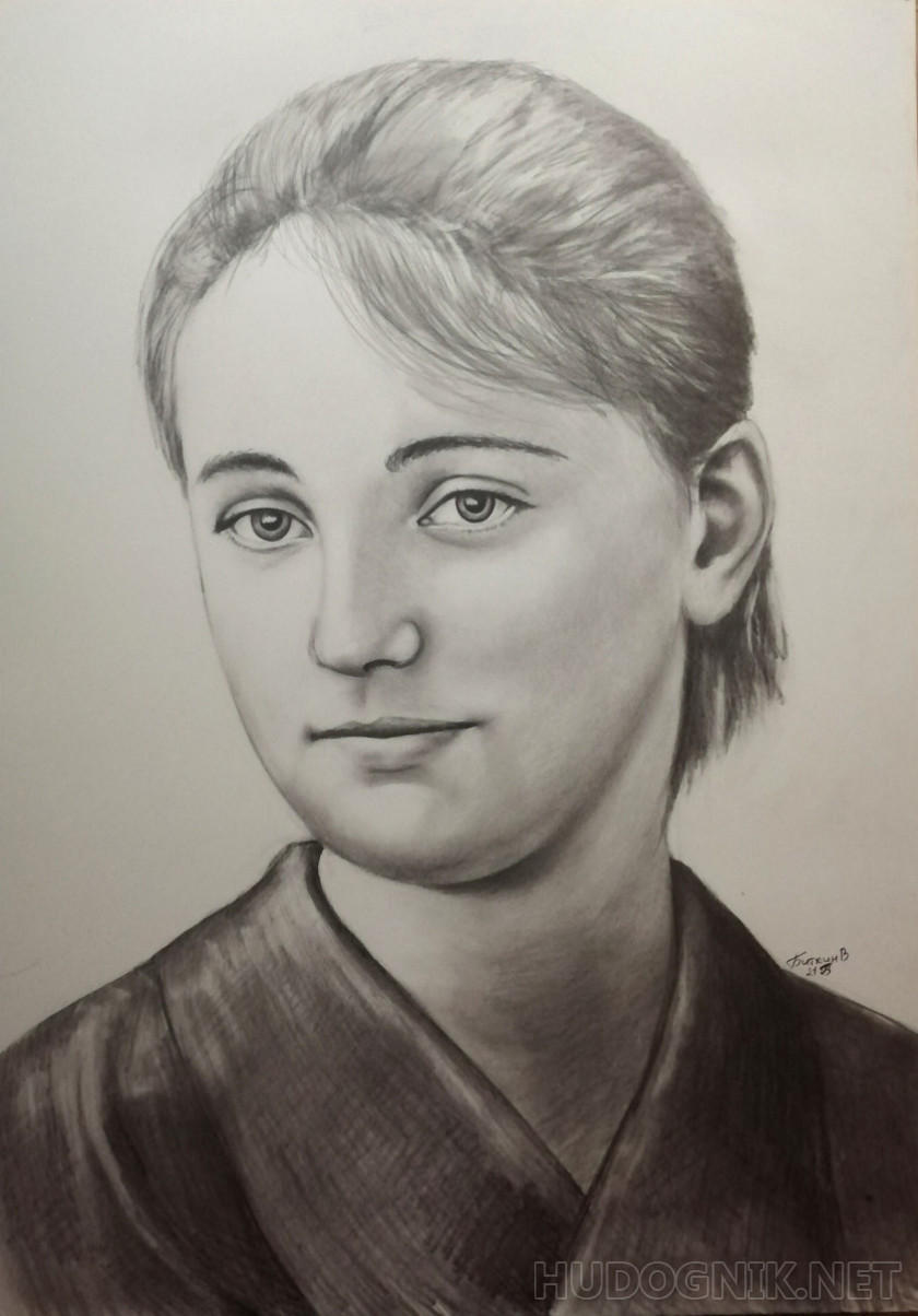 Портрет девушки карандашом.