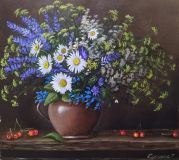 Rustic still life with daisies