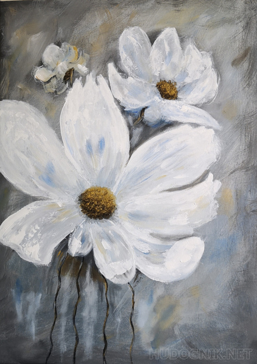 Pintura Flores blancas. Tamaño: 50x70, Año: 2021, Precio: 148 euro Maestro  del arte Manakova Aleksandra