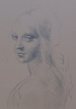 Леонардо да Винчи. Эскиз головы ангела к картине &quot;Мадонна в скалах&quot; (репродукция)