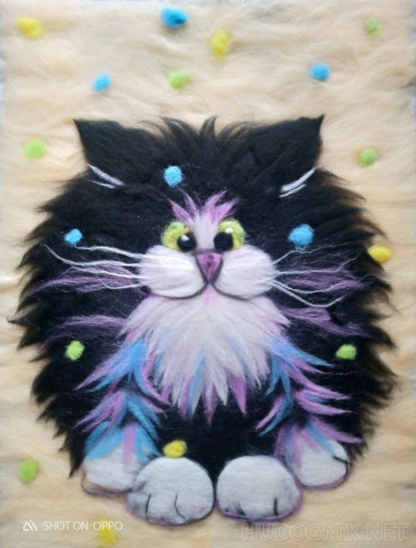 Картина из шерсти «Кот» своими руками. Мастер-класс с пошаговыми фото