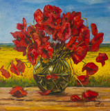 poppies in a round vase