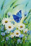 Still life of chamomile with butterfly