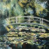 Japanese bridge. Pond with water lilies