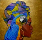 Painting "African woman with a parrot"