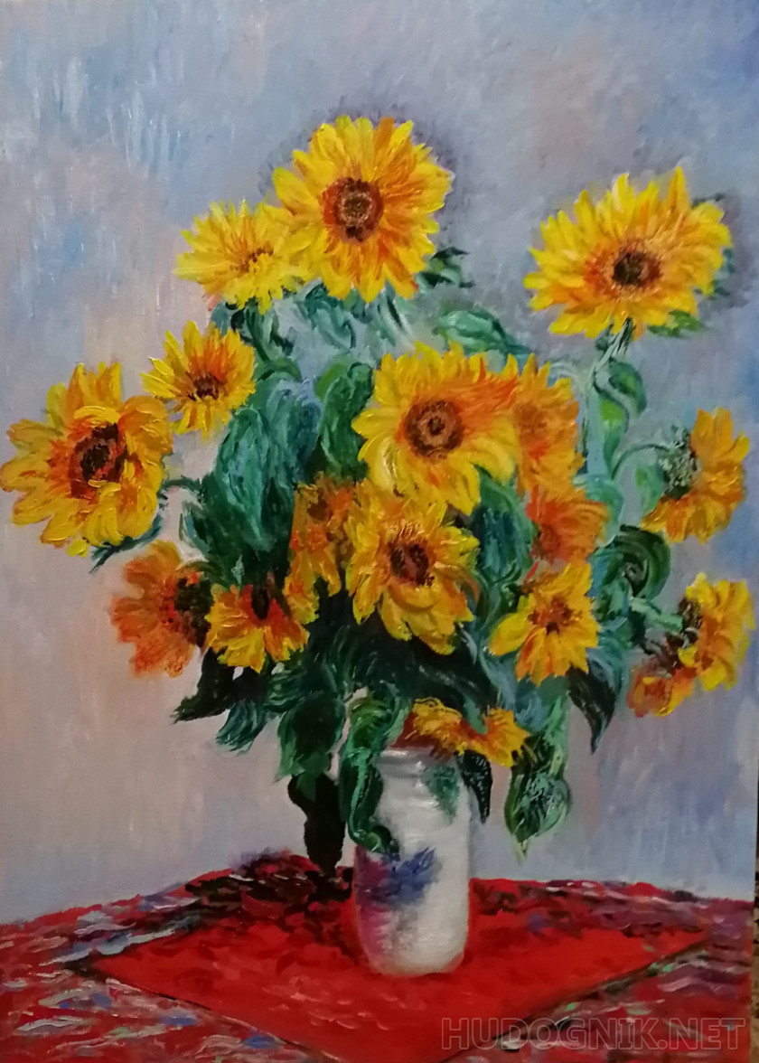 A copy of Claude Monet Bouquet of Sunflowers