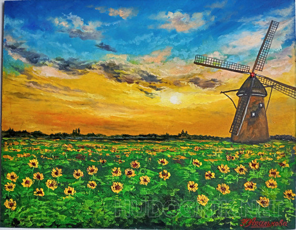 Картина Пейзаж с мельницей. Размеры: 36x28, Год: 2021, Цена: 4400 ...