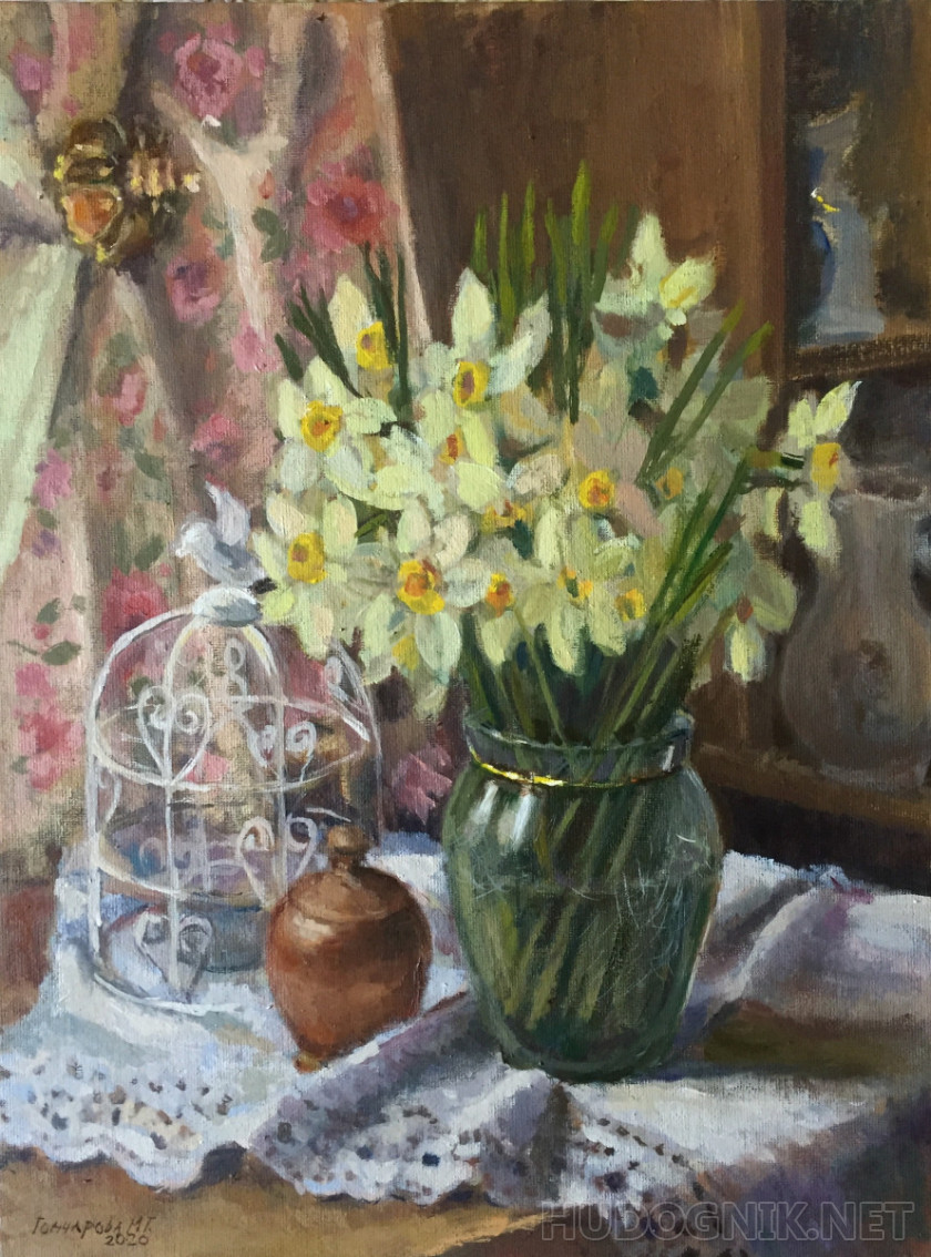 naturaleza muerta con narcisos