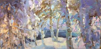 Fluffy snow decorated birches