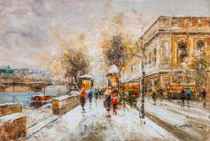 Landscape of Paris by Antoine Blanchard "On the banks of the Seine, Paris (copy by Christine Vivers)"