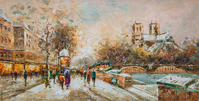 Пейзаж Парижа Антуана Бланшара "Зима в Париже. Нотр-Дам-де-Пари" копия Кристины Виверс