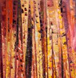 Patchwork. Birch trees N5. Red